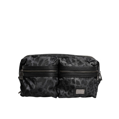 Dolce & Gabbana Black Gray Leopard DG Logo Belt Waist Fanny Pack Bag