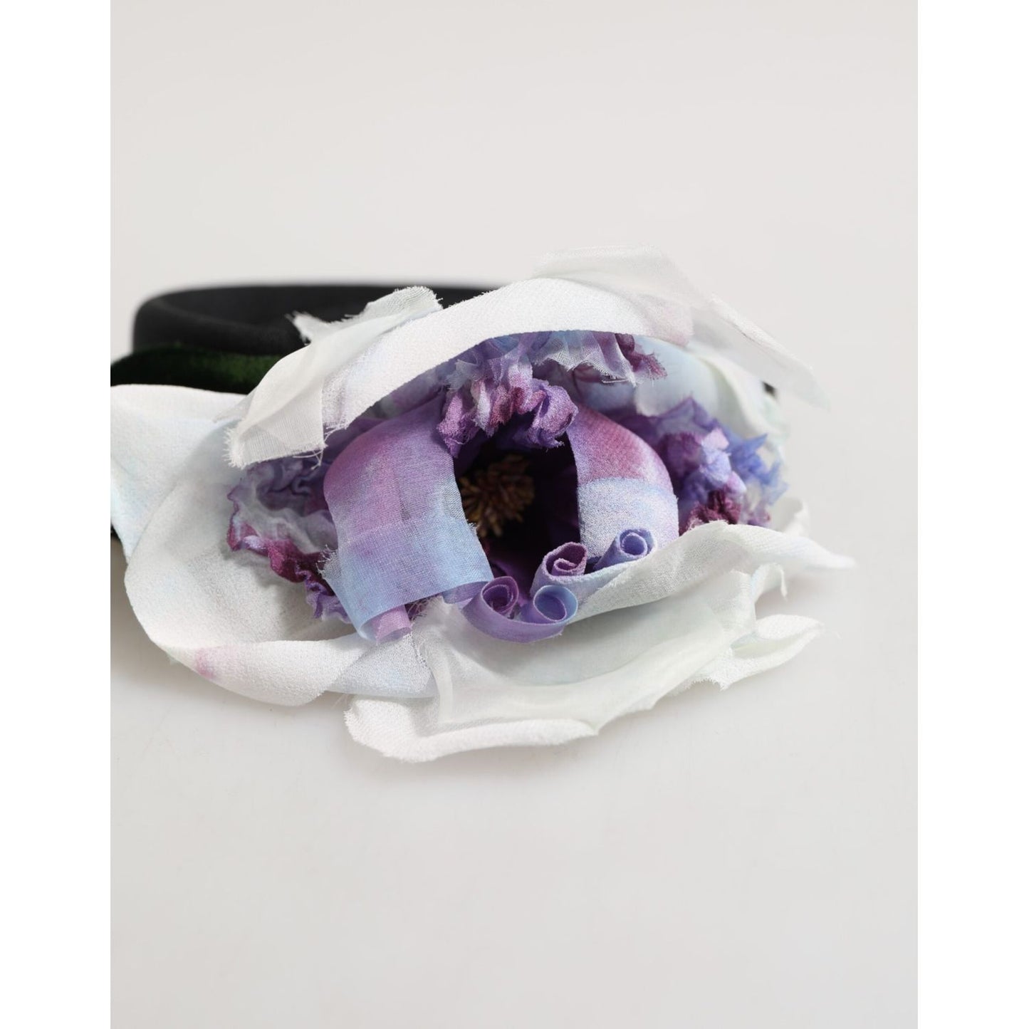 Dolce & Gabbana Black Green Silk Purple White Floral Appliqué Accessory Headband