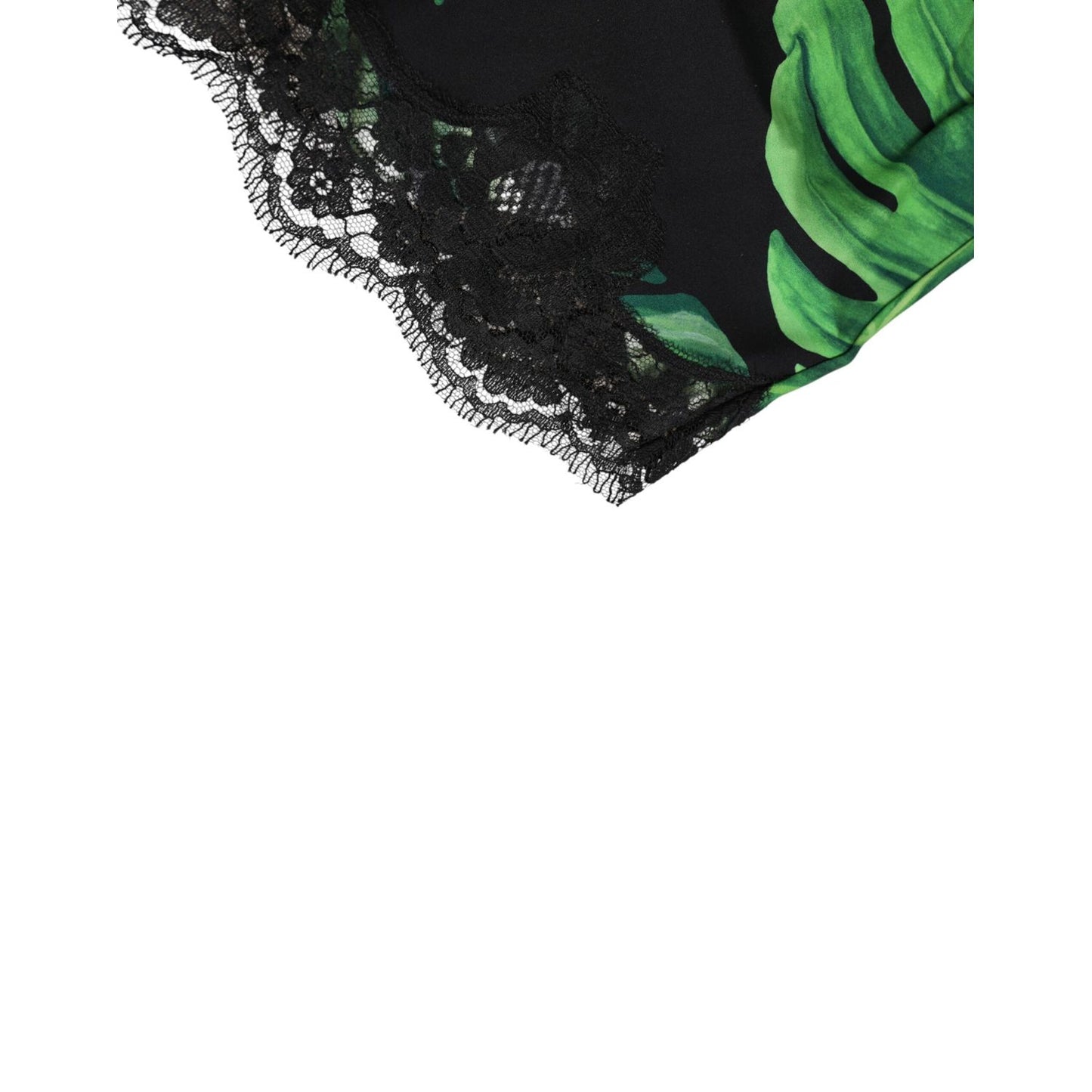 Dolce & Gabbana Black Green Tropical Print Lace Underwear with black lace and green leaf design