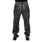 Dolce & Gabbana Black Grey Graphic Print Denim Pants Jeans with bold lines and relaxed fit