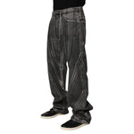Dolce & Gabbana Black Grey Graphic Print Denim Pants Jeans with bold lines and relaxed fit.