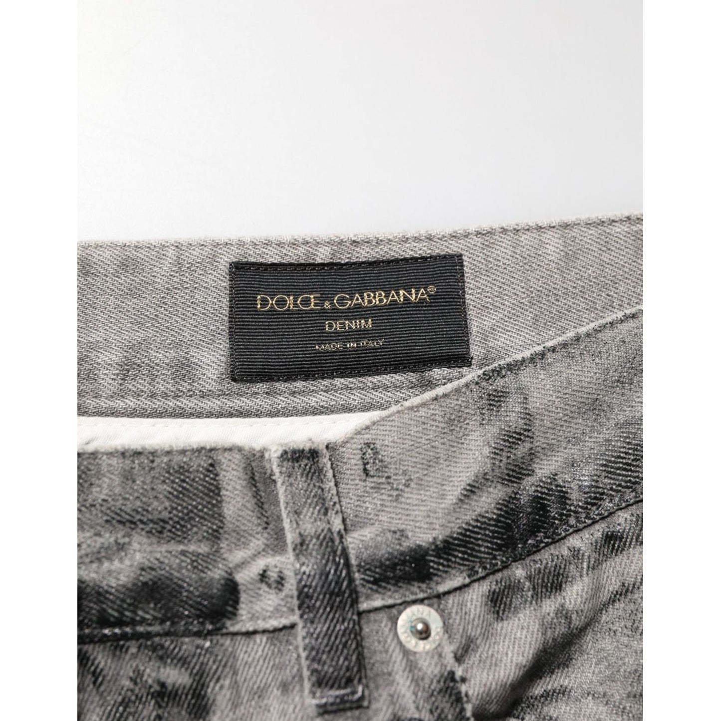 Dolce & Gabbana Black Grey Graphic Print Denim Pants Jeans with brand logo