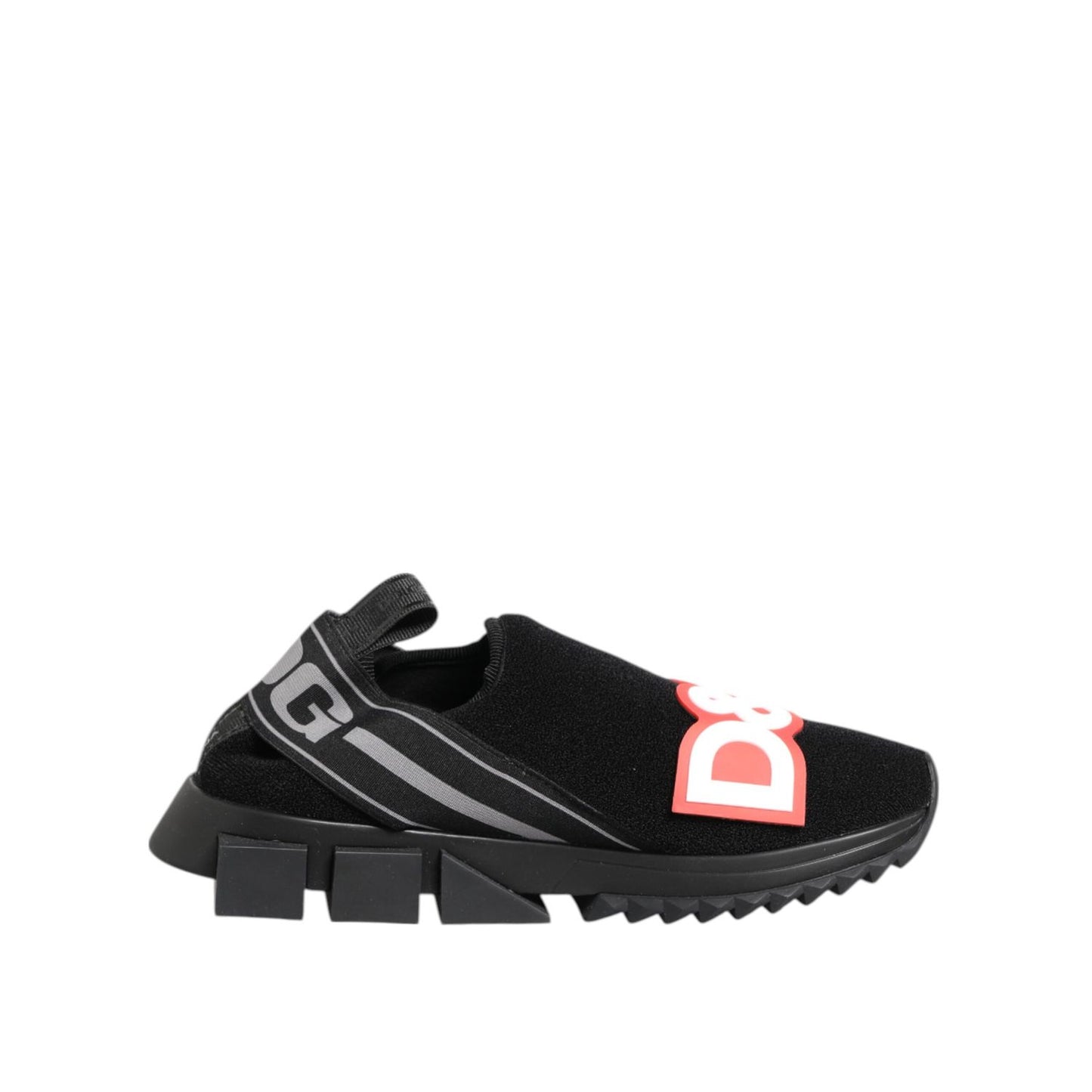 Dolce & Gabbana Black Grey Slip On Sorrento Sneakers Shoes with logo detailing and sporty design, featuring black and gray color scheme.