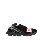 Dolce & Gabbana Black Grey Slip On Sorrento Sneakers Shoes with logo detailing and sporty design, featuring black and gray color scheme.