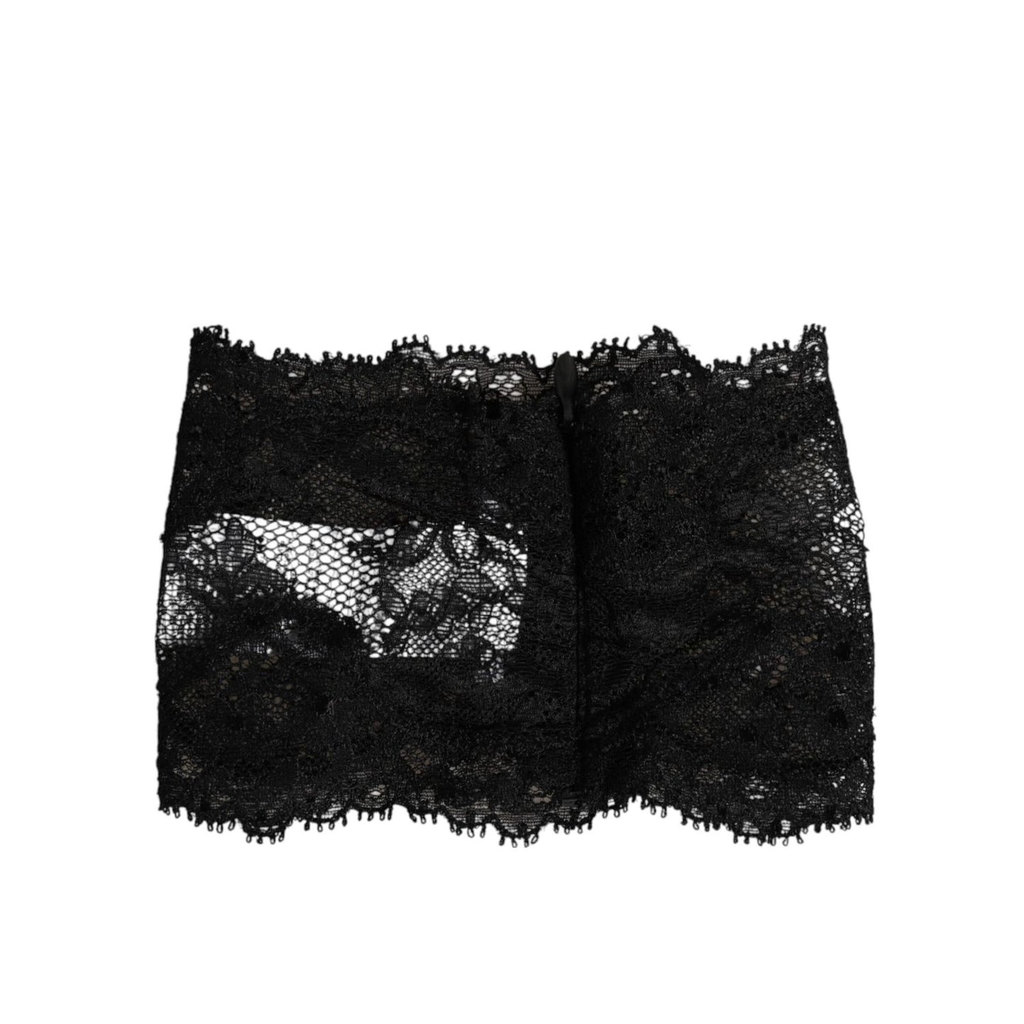 Dolce & Gabbana Black Lace Bandeau Bustier Top Sheer Stretch Underwear with floral lace and scalloped edges.