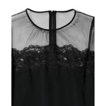 Dolce & Gabbana Black Lace Trim Nylon Tulle SheathMidi Dress with intricate lace detailing on the neckline, classic elegance.
