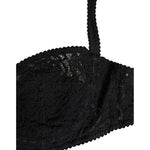 Close-up of Dolce & Gabbana Black Lace Underwire Bra Lingerie Underwear with intricate lace design and strap detail.