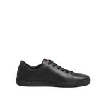 Dolce & Gabbana Black Leather Crystal Heart Low Top Sneakers Shoes with red crystal heart patch and black rubber sole.