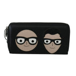 Dolce & Gabbana Black Leather #DGFAMILY Zipper Continental Mens Wallet with graphic faces on front