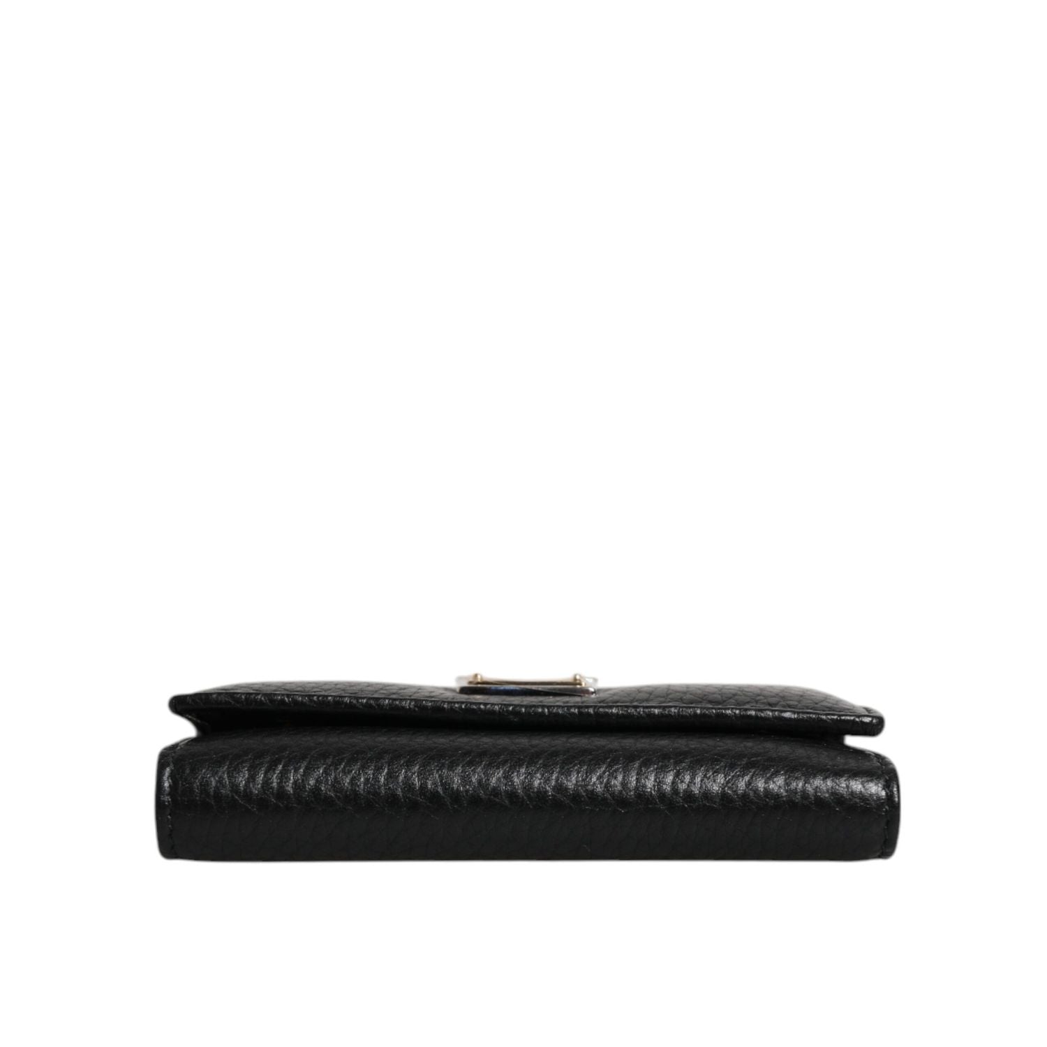 Dolce & Gabbana Black Leather Gold Metal Logo Plaque Trifold Keyring