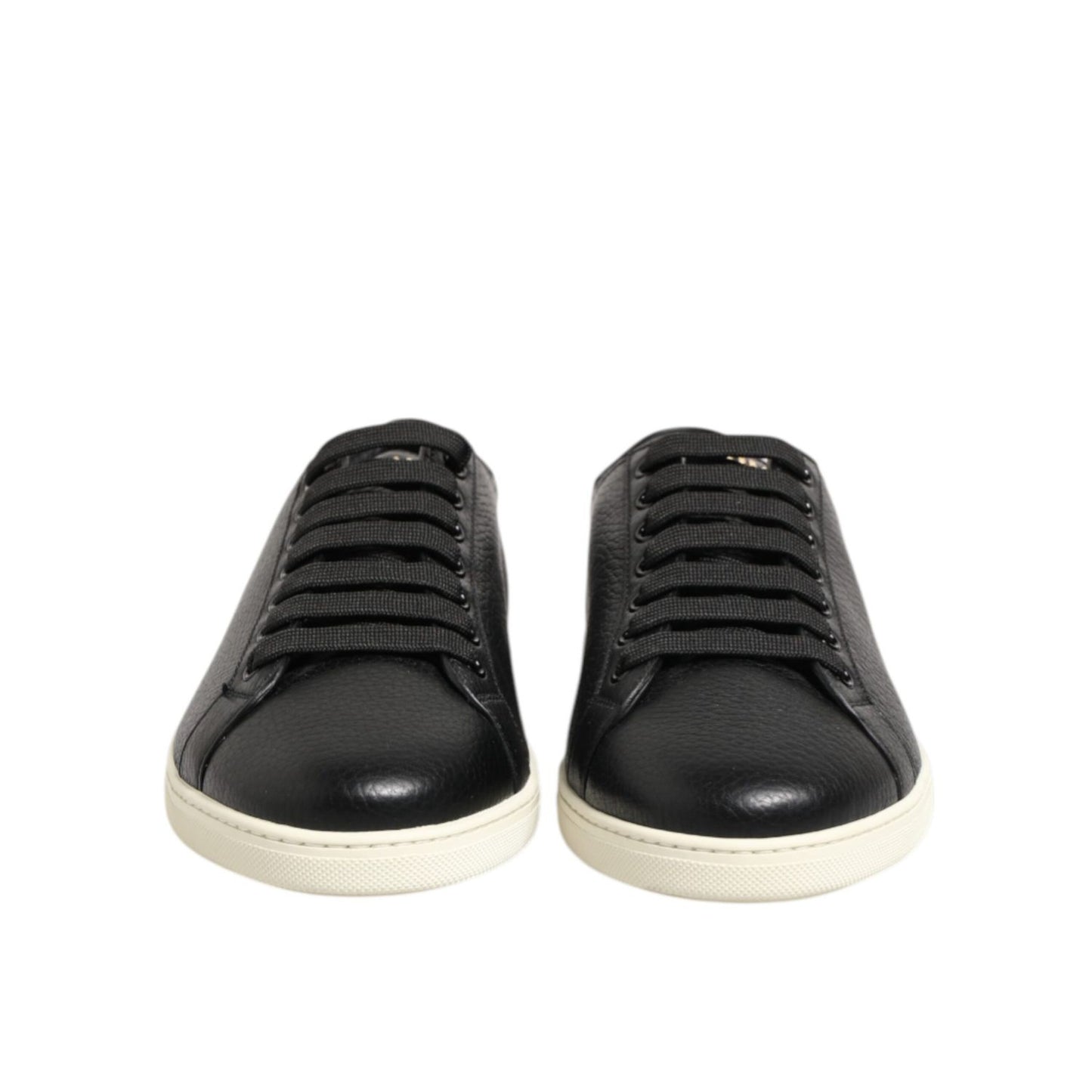 Dolce & Gabbana Black Leather Lace Up Low Top Sneakers Shoes with rubber sole, logo details. Made in Italy.
