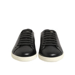 Dolce & Gabbana Black Leather Lace Up Low Top Sneakers Shoes with rubber sole, logo details. Made in Italy.
