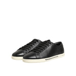 Dolce & Gabbana Black Leather Lace Up Low Top Sneakers Shoes showcasing sleek design and logo accents.
