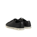 Dolce & Gabbana Black Leather Lace Up Low Top Sneakers Shoes, crafted from smooth black leather with rubber soles, rear view.
