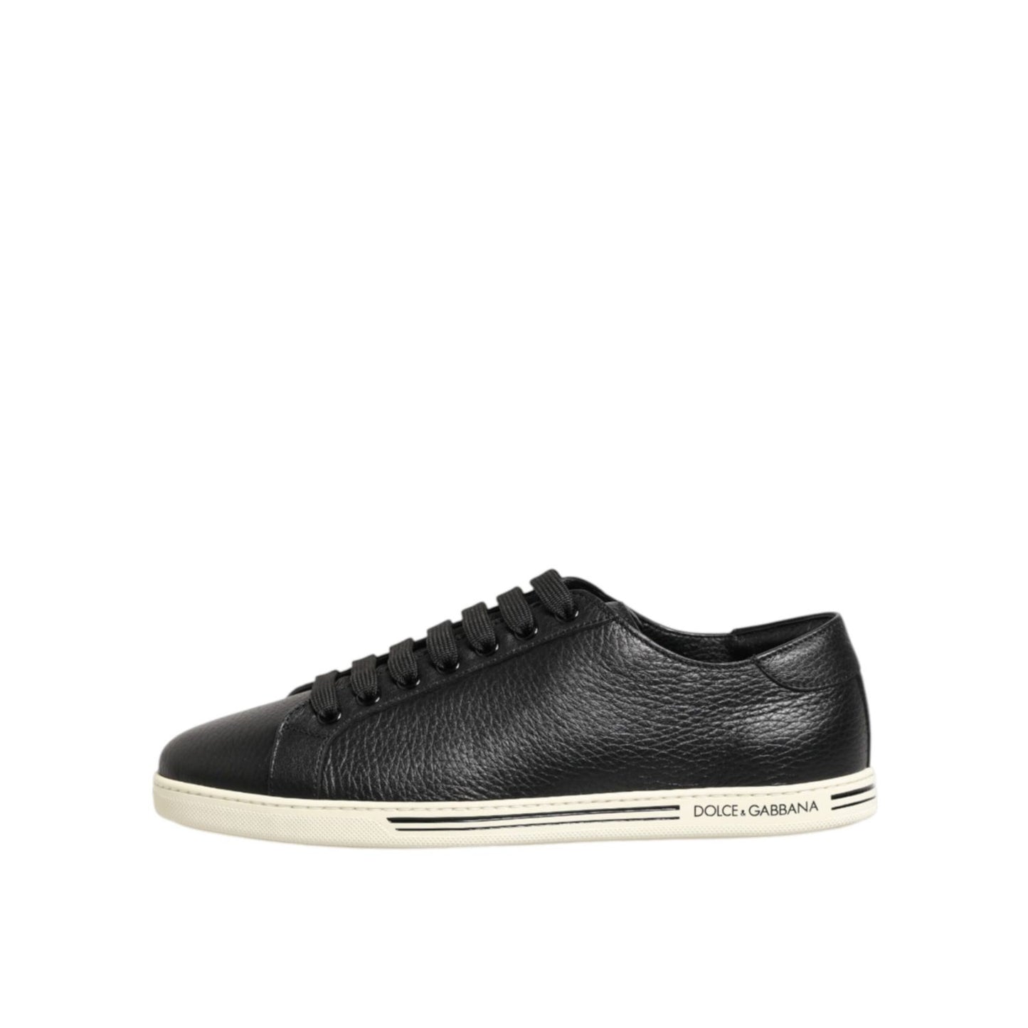 Dolce & Gabbana Black Leather Lace Up Low Top Sneakers Shoes featuring smooth design and logo details, perfect for everyday style.