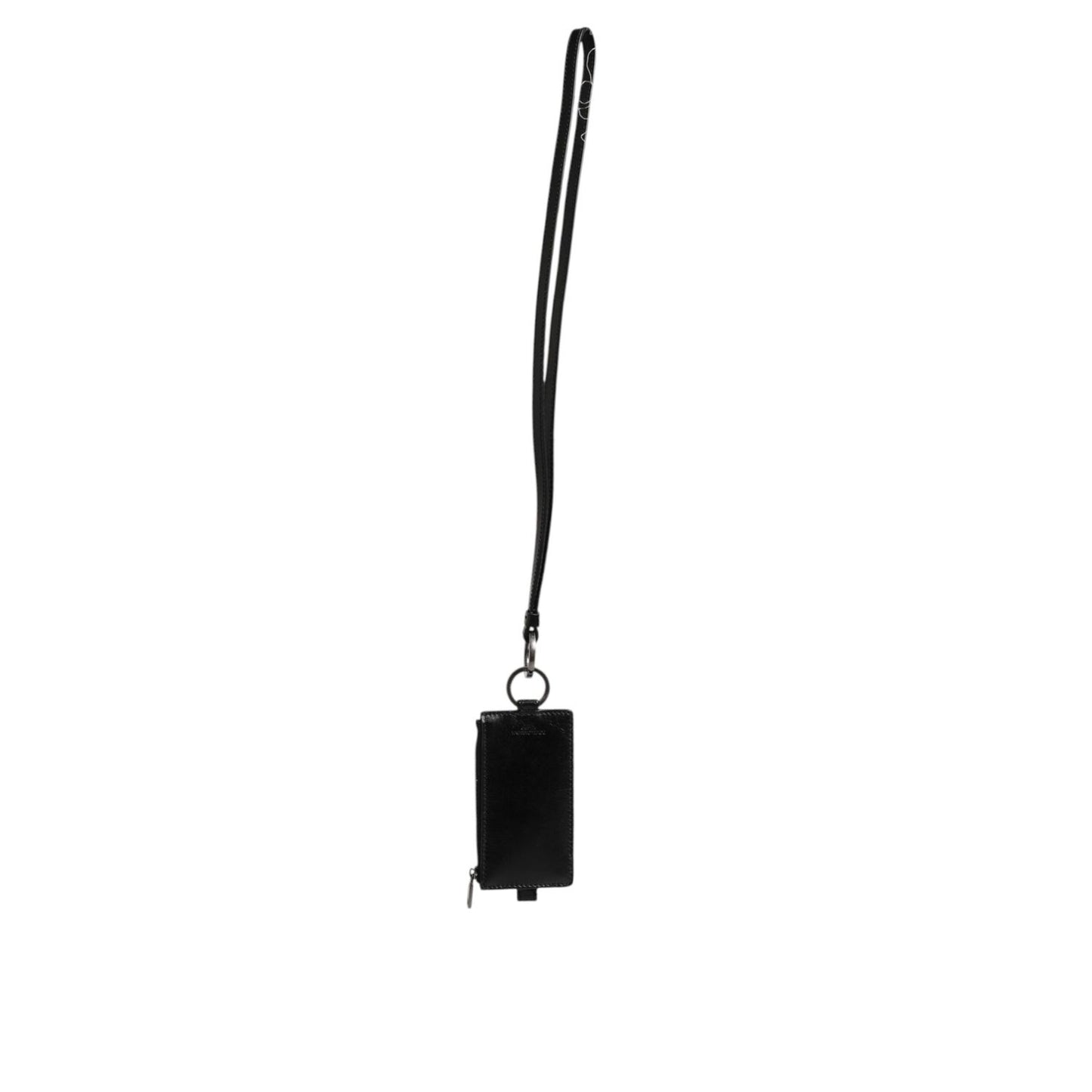 Dolce & Gabbana Black Leather Logo Embossed Lanyard Card Holder Wallet with lanyard strap and zipper closure