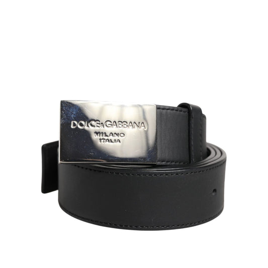 Dolce & Gabbana Black Leather Metal Logo Buckle Belt