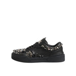 Dolce & Gabbana Black Leather Studded Low Top Sneakers Shoes with rubber sole and lace-up closure.