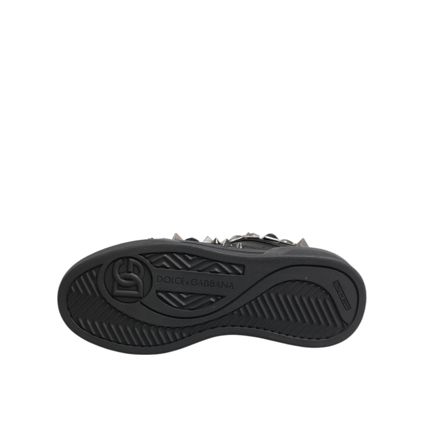 Dolce & Gabbana Black Leather Studded Low Top Sneakers Shoes rubber sole view from below.
