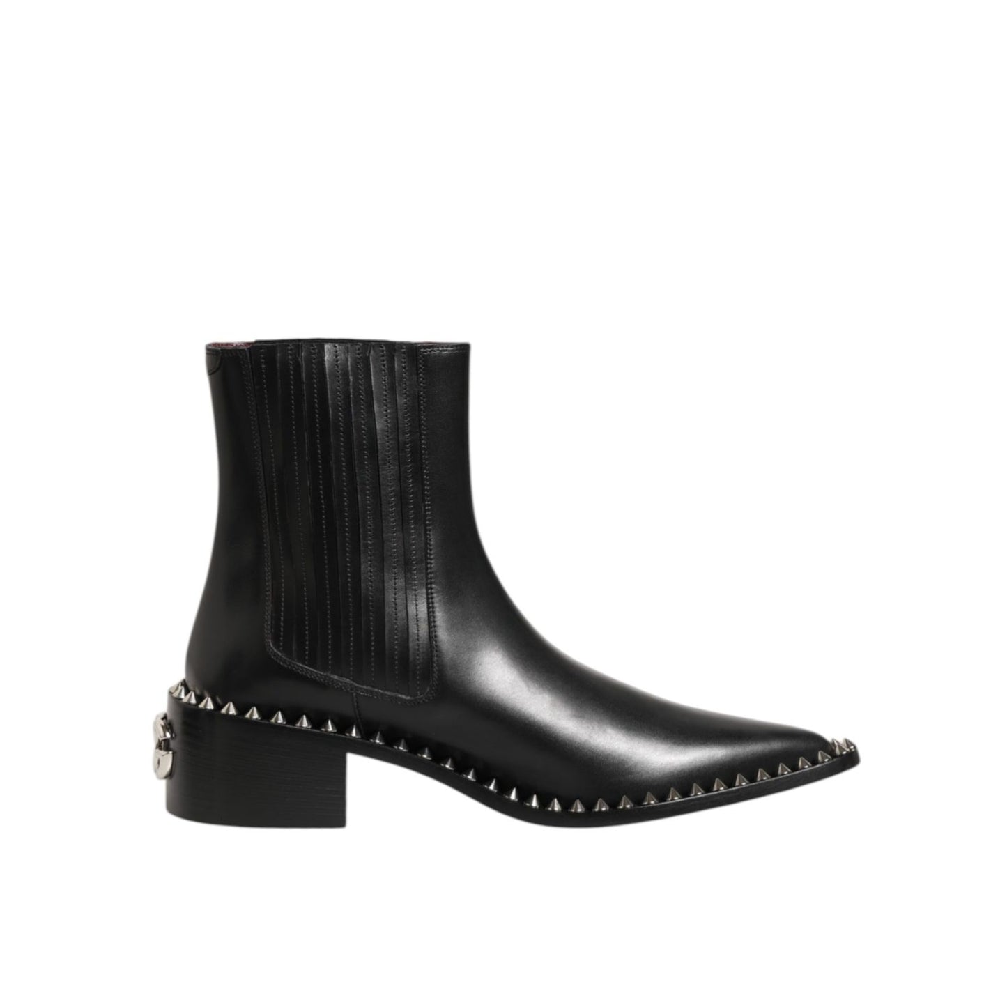 Dolce & Gabbana Black Leather Studded Men Short Boots Shoes with sleek design and metal stud embellishments.