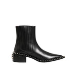 Dolce & Gabbana Black Leather Studded Men Short Boots Shoes with sleek design and metal stud embellishments.