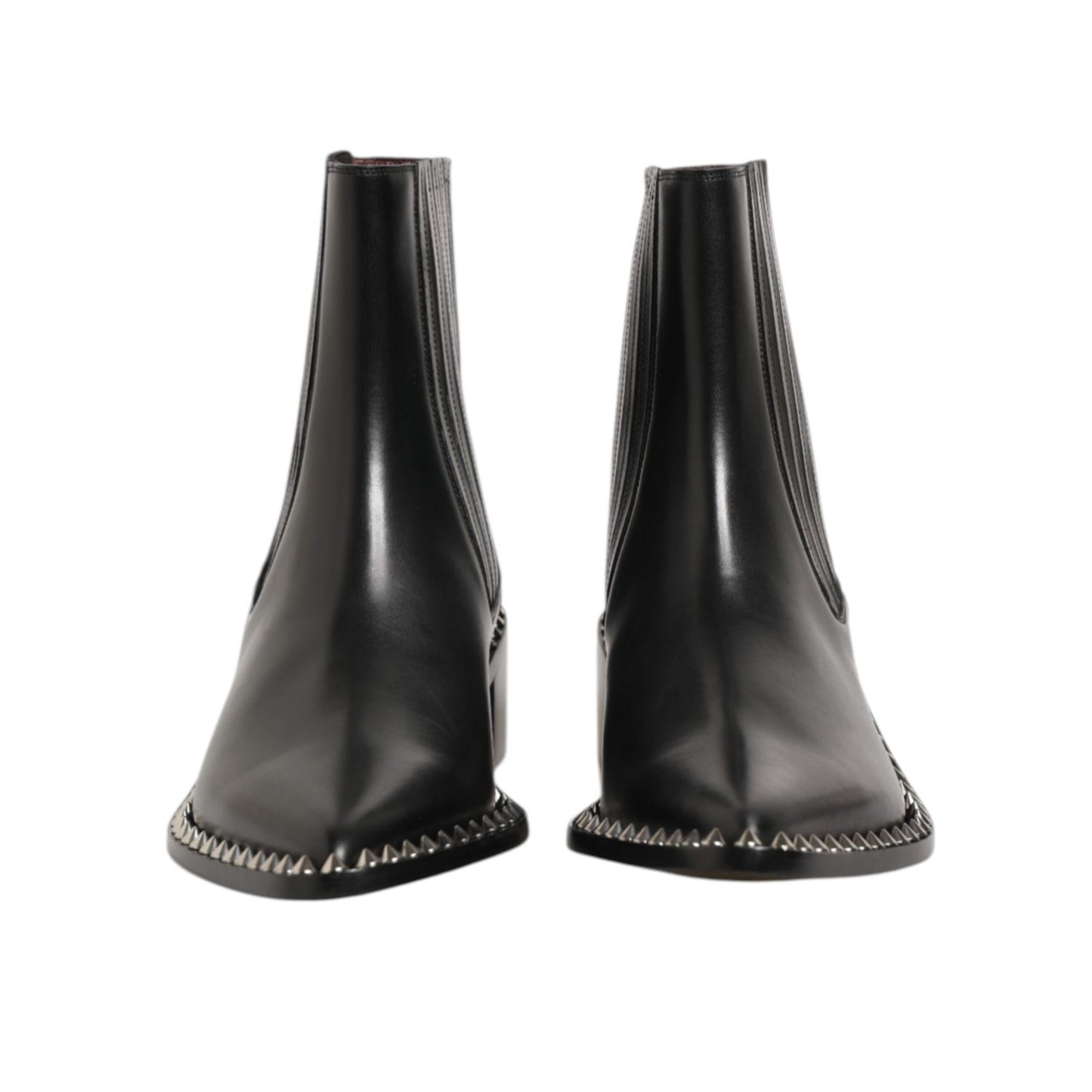 Dolce & Gabbana Black Leather Studded Men Short Boots Shoes with sleek silhouette and studded detailing on smooth black leather.