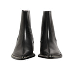 Dolce & Gabbana Black Leather Studded Men Short Boots Shoes with sleek silhouette and studded detailing on smooth black leather.