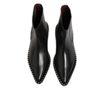 Dolce & Gabbana Black Leather Studded Men Short Boots Shoes with sleek silhouette and logo details.