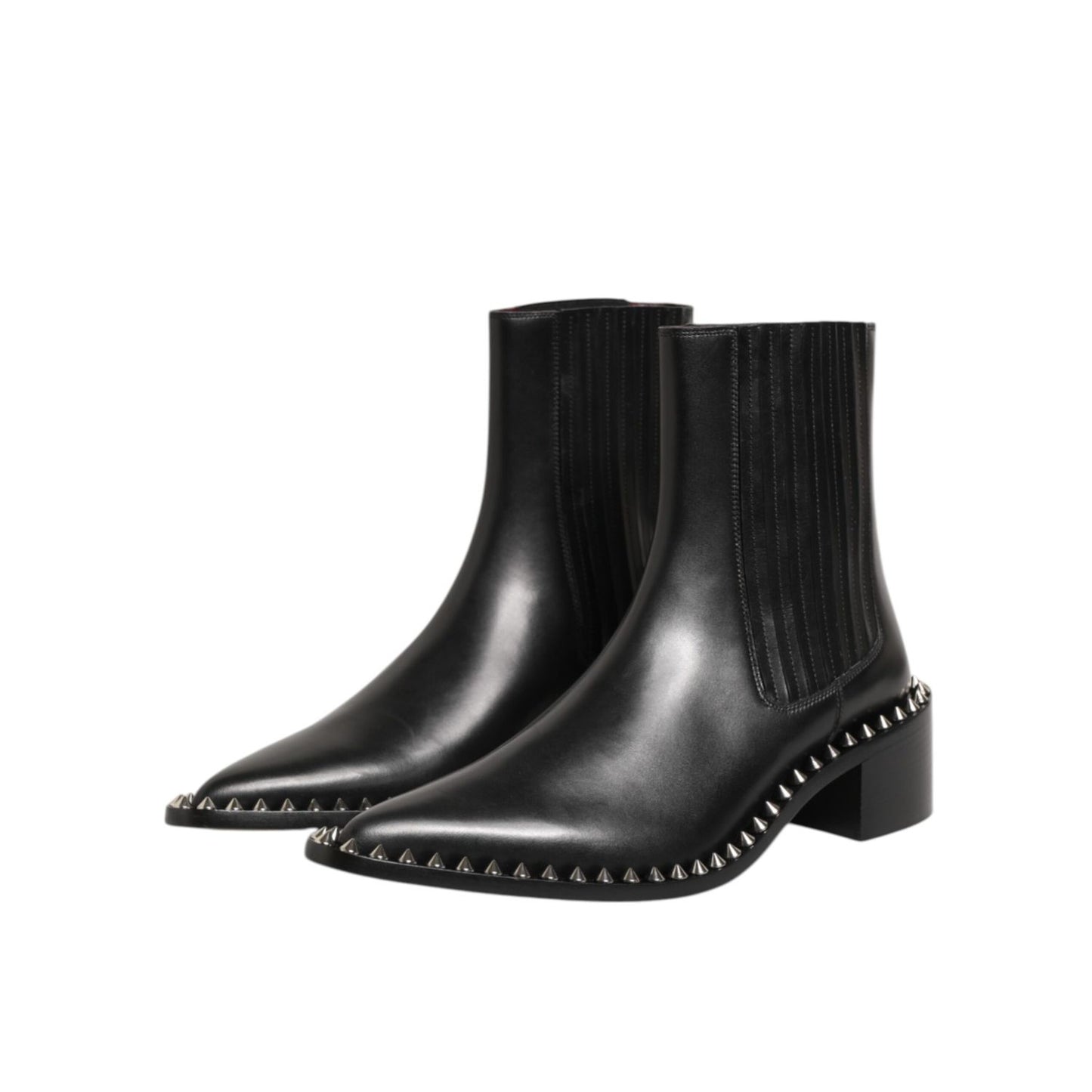 Dolce & Gabbana Black Leather Studded Men Short Boots Shoes sleek silhouette with studded detailing and craftsmanship