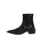 Dolce & Gabbana Black Leather Studded Men Short Boots Shoes with sleek silhouette and logo details.