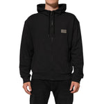 Dolce & Gabbana Black Logo FullZip Hooded Sweatshirt Sweater featuring full-zip design and iconic logo, worn by a model.