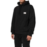 Men wearing Dolce & Gabbana Black Logo FullZip Hooded Sweatshirt Sweater, showcasing iconic hooded design and front logo patch.