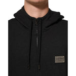 Dolce & Gabbana Black Logo FullZip Hooded Sweatshirt Sweater in cotton featuring signature logo and hood.