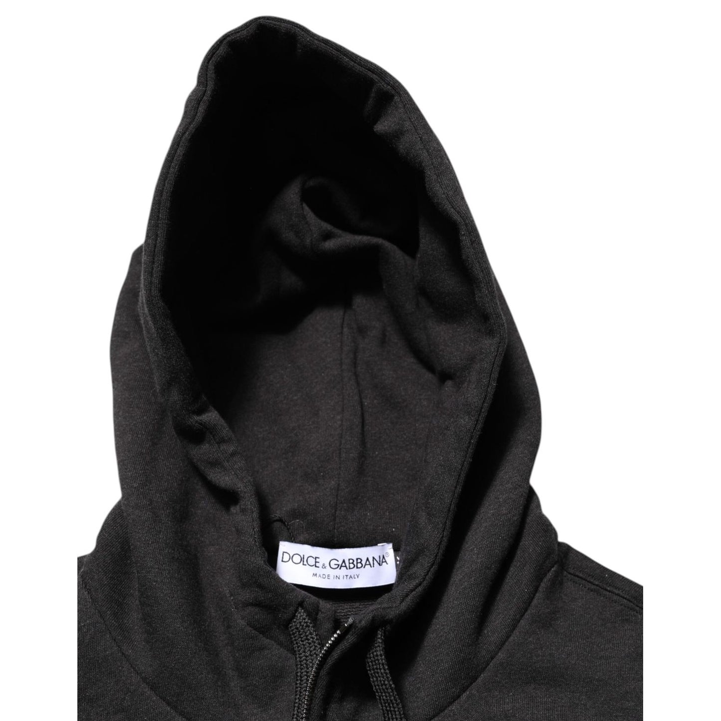 Dolce & Gabbana Black Logo FullZip Hooded Sweatshirt Sweater in black, featuring high-quality cotton material and an iconic logo.