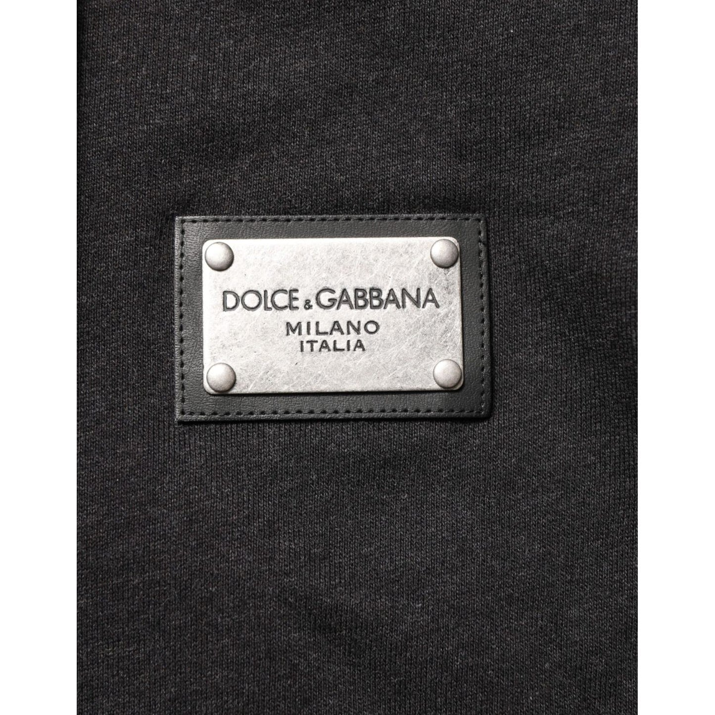 Dolce & Gabbana Black Logo FullZip Hooded Sweatshirt Sweater with iconic logo patch close-up
