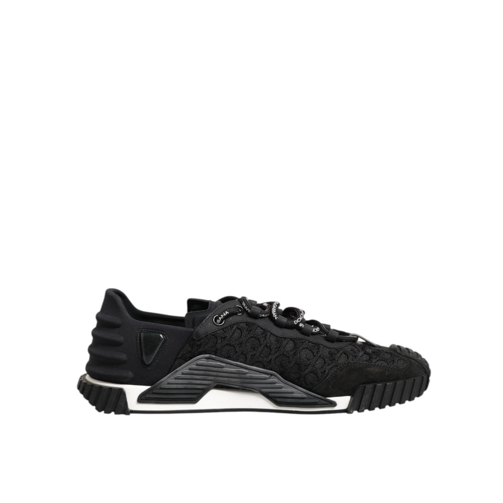 Dolce & Gabbana Black Logo Lace Low Top NS1 Sneaker Shoes with logo detailing, modern design, and lace-up closure.