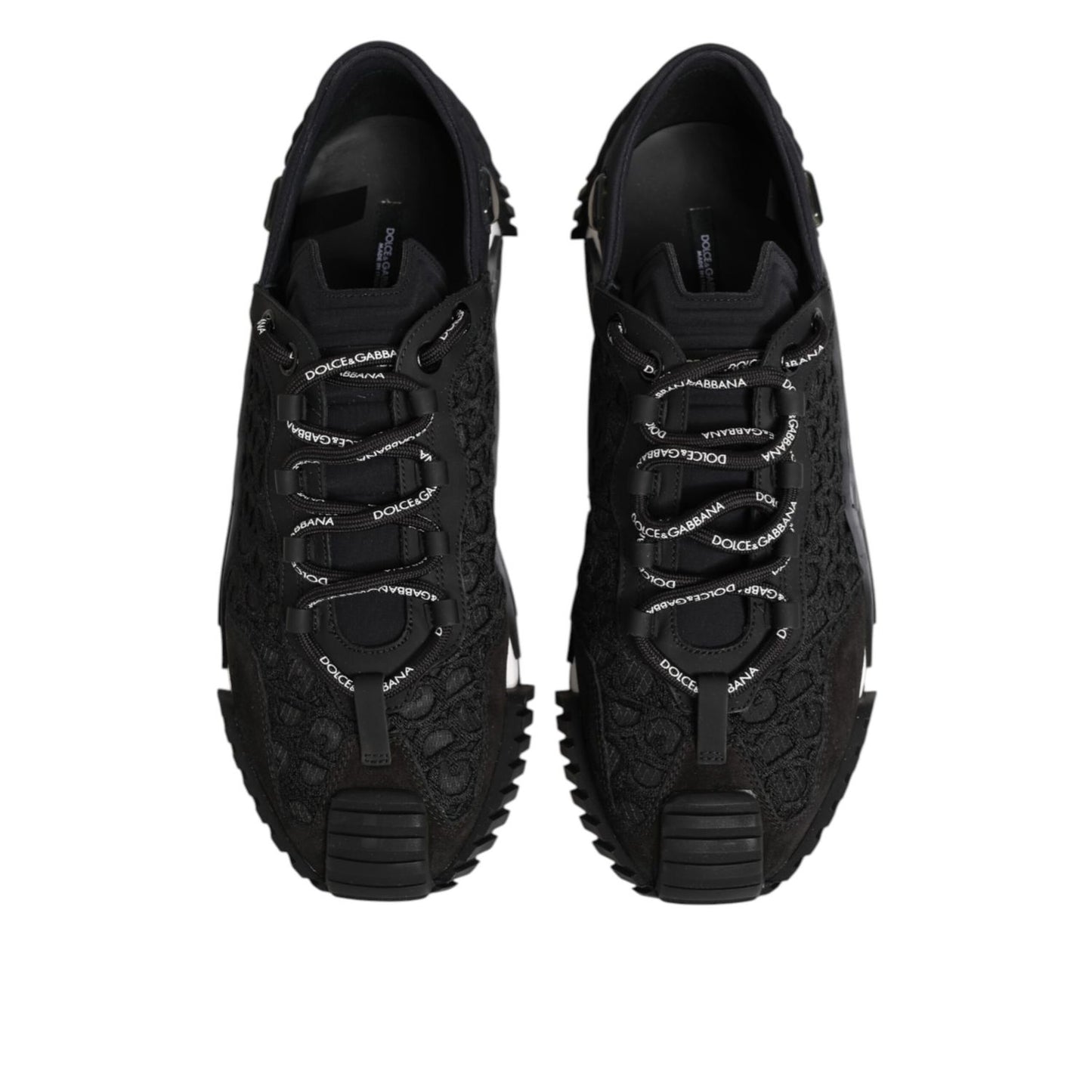 Dolce & Gabbana Black Logo Lace Low Top NS1 Sneaker Shoes with lace-up design and signature detailing.