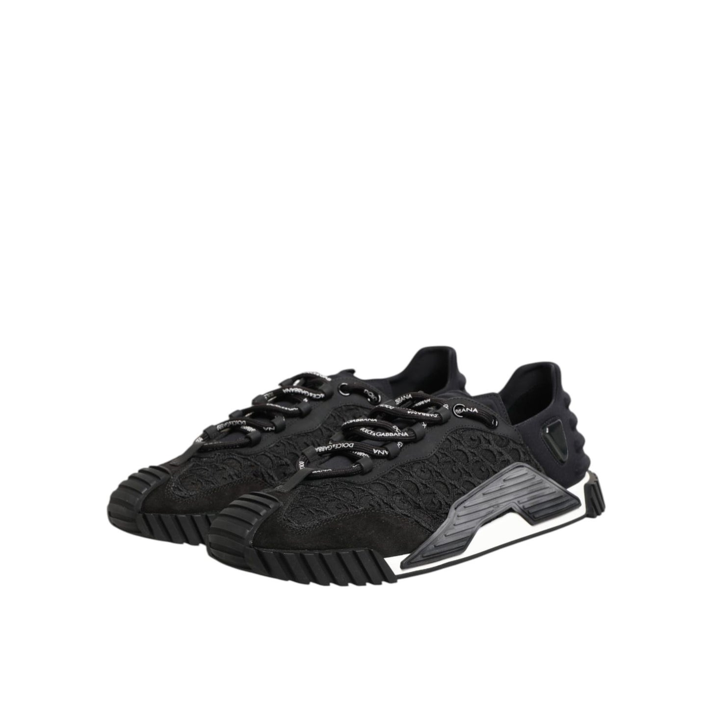 Dolce & Gabbana Black Logo Lace Low Top NS1 Sneaker Shoes with modern design and lace-up front.