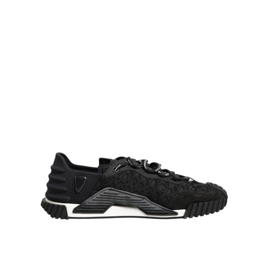 Dolce & Gabbana Black Logo Lace Low Top NS1 Sneaker Shoes with logo detailing, modern design, and lace-up closure.