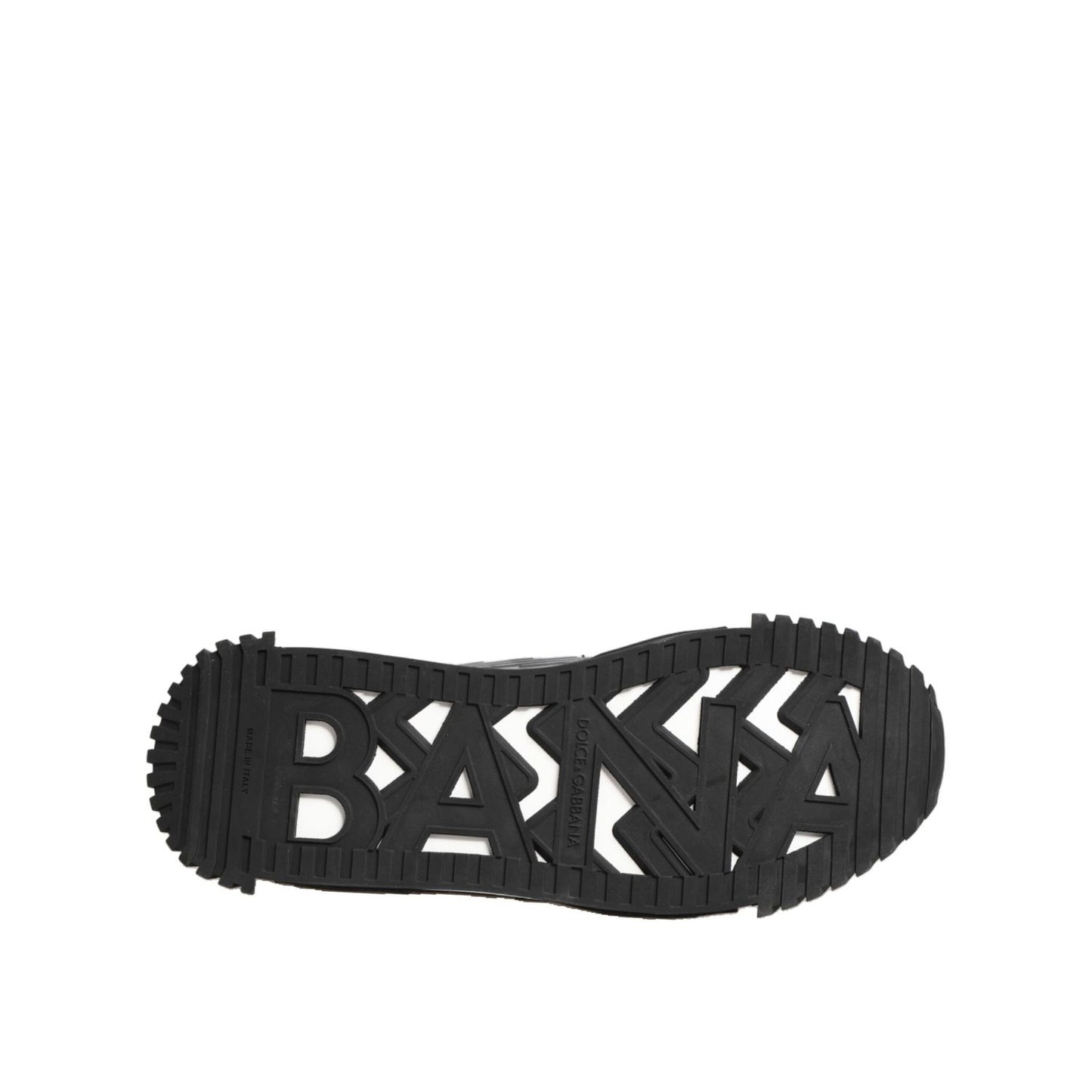 Sole view of Dolce & Gabbana Black Logo Lace Low Top NS1 Sneaker Shoes highlighting unique tread design.