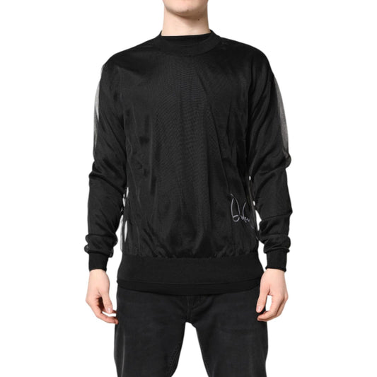 Dolce & Gabbana Black Logo Polyester CrewNeck Sweatshirt Sweater for stylish streetwear and luxury styling.