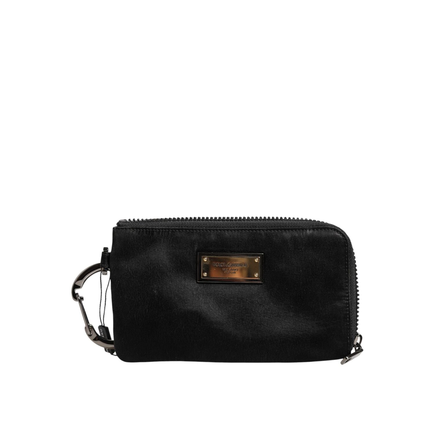 Dolce & Gabbana Black Nylon Logo Plaque Keyring Pouch Clutch Bag