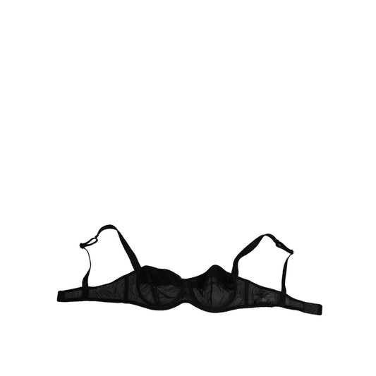 Dolce & Gabbana Black Nylon Underwired Balconette Bra Underwear with smooth silk, elegant support, and logo details, made in Italy.