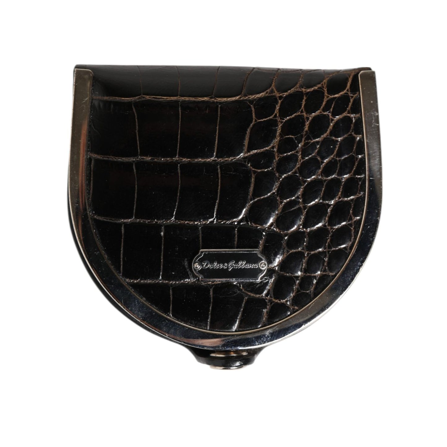 Dolce & Gabbana Black Polished Crocodile Leather Mens Coin Purse Wallet made from genuine American alligator leather with metal snap closure.