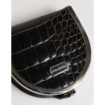 Dolce & Gabbana Black Polished Crocodile Leather Mens Coin Purse Wallet close-up showing texture and logo.