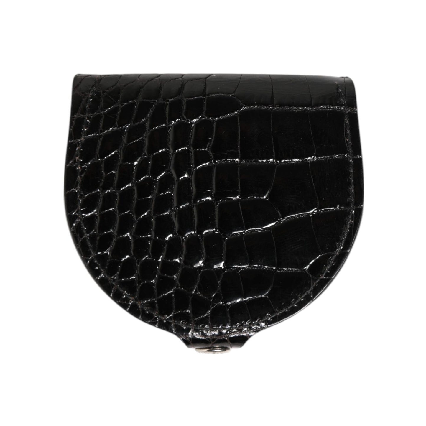 Dolce & Gabbana Black Polished Crocodile Leather Mens Coin Purse Wallet in genuine American alligator leather with metal snap closure.