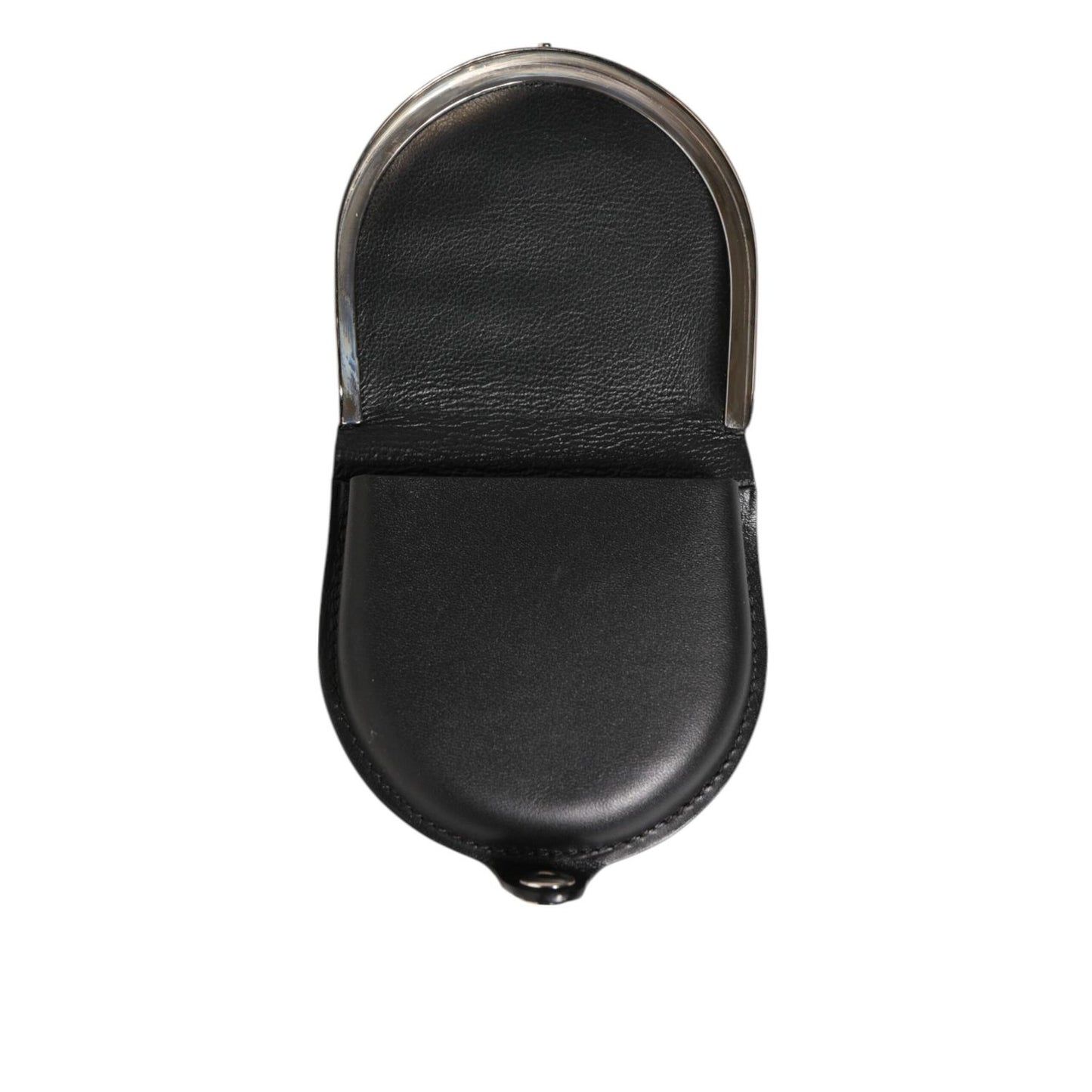 Dolce & Gabbana Black Polished Crocodile Leather Mens Coin Purse Wallet with metal snap closure, open view.