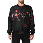 Dolce & Gabbana Black Red Floral Silk Bomber Blouson Jacket with ribbed collar and cuffs.