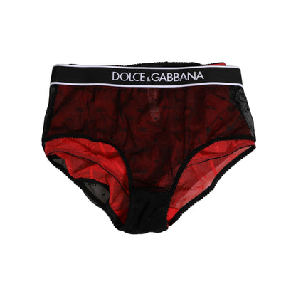 Dolce & Gabbana Black Red Nylon High Waist Girdle Underwear