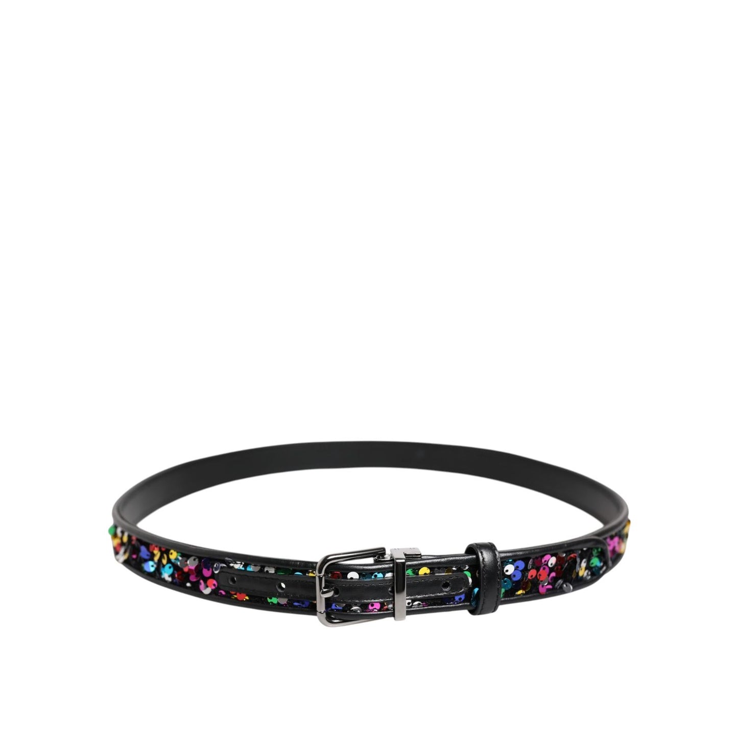 Dolce & Gabbana Black Sequin Embellished Metal Buckle Belt